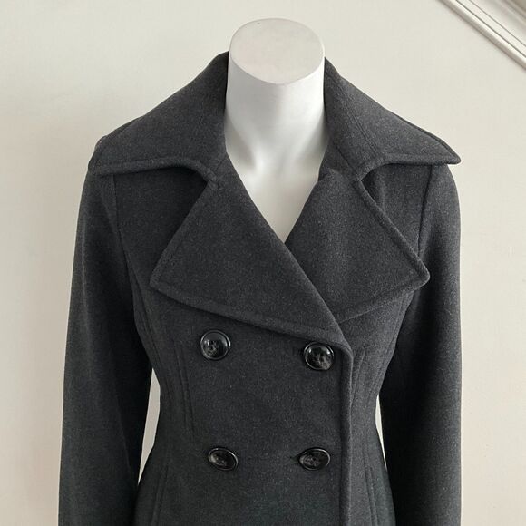 London Fog Wool Blend Double Breasted Jacket Gray Long Sleeve PS - Picture 4 of 8